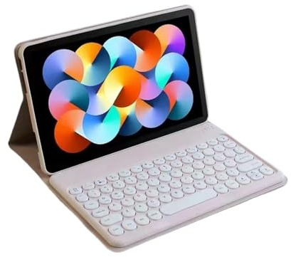NFQZAWSKX Rundes Tastenkappen-Tastatur-Lederhüllen-Set, geeignet for Redmi Pad 10,6 Zoll 2022, universell(Pink+Keyboard)