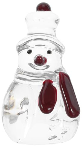 OUNONA Liten snögubbestaty i glas, 7,5 cm snögubbefigur med röd hatt för julbordsdekoration, genomskinlig pappersvikt för mittpunktsdekorationer på vinterfesten