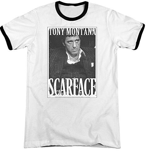 Scarface - Herren Business Face Ringer T-Shirt Gr. XXL, weiß / schwarz
