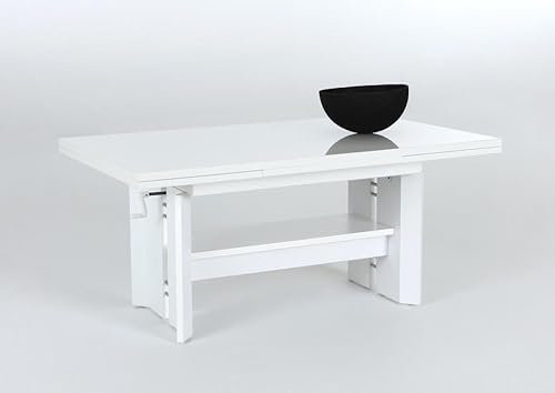 Wohnorama Funktionscouchtisch ausziehbar höhenverstellbar Dario von Hela Weiss Hochglanz/Weiss