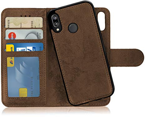 MyGadget Flip Case für Huawei P20 Lite - [ abnehmbare Magnet Hülle ] - Handyhülle aus Kunstleder - [ Klapphülle mit Kartenfach ] Schutzhülle in Braun