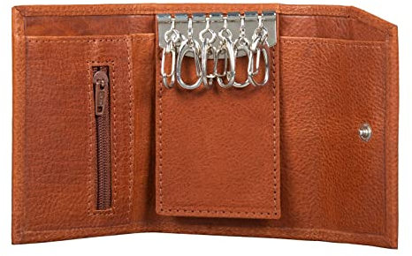 STILORD 'Hendrix' Schlüsselmäppchen mit Geldbörse Leder Schlüsselbörse Vintage Mini Etui Key Organizer Slim Wallet Schlüsseltasche mit Schlüsselanhängern, Farbe:Texas - braun