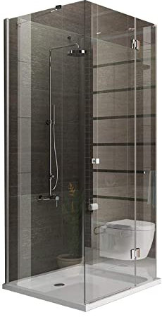 Alpenberger Duschabtrennung inkl. Glasveredelung 80 (2) x 100 x 195 U-Duschkabine | U-Dusche in hervorragender Profi- und Fachhandelsqualität aus 6 mm ESG | Bis zu 20 mm Wandausgleich | Platzsparend