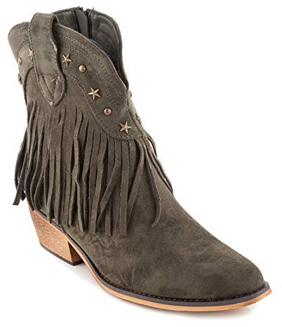 Toocool - Stivali Donna Texani Western Cowboy Frange camoscio Scarpe Casual G631 [36,Verde]