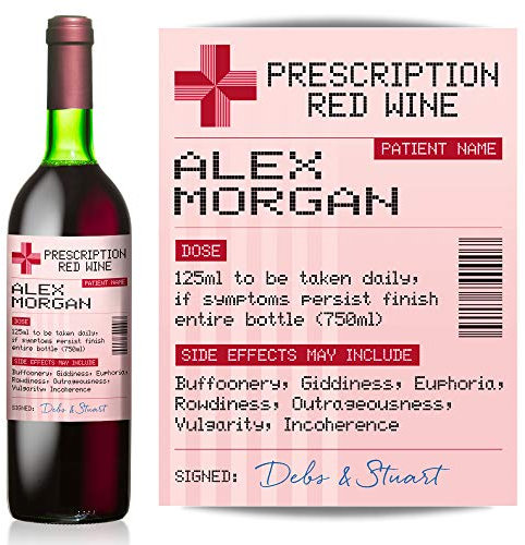 Personalised Prescription Red Wine Label from TigerMill Publishing – Fun Birthday Gift idea (Red Label)