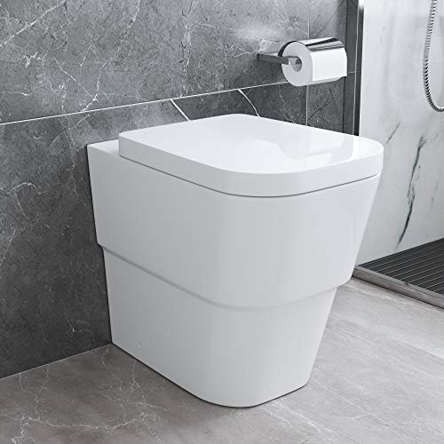 NRG Modern Bathroom Back to Wall Toilet Short Projection Pan Soft Closing UF Seat White