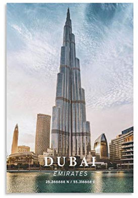 SDFSDF Dubai Koordinate Art Leinwand Wandkunst Vintage Reise Poster Bild Druck für Home Office Dekorative Poster 40 x 60 cm