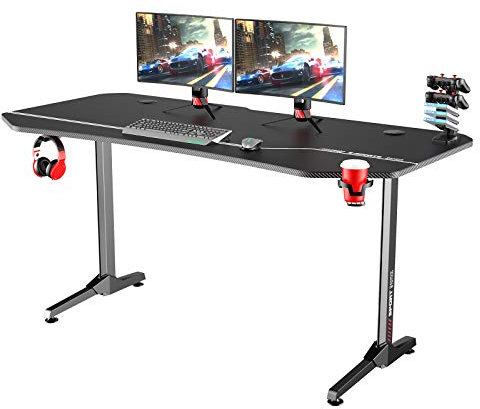 sogesfurniture Mesa de Juegos para Computadora, 160x70cm Mesa Escritorio Grande para PC Mesa Gaming con Portavasos y Gancho para Auriculares, Alfombrilla de ratón para Gaming, BHEU-NE-1675