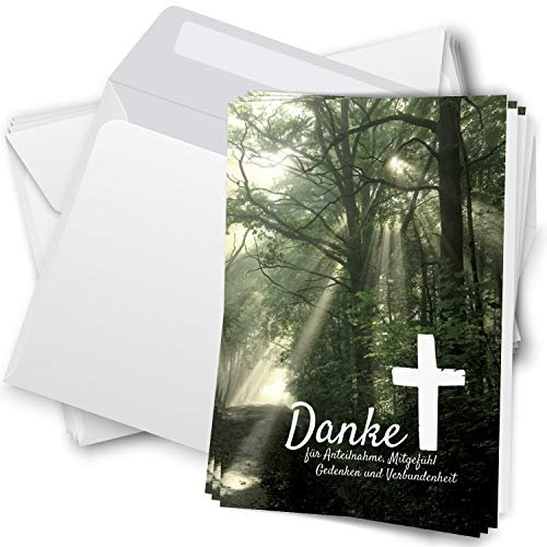 Trauer Danksagungskarten mit Umschlag | Motiv: Lichtung im Wald, 10 Stück | Dankeskarten DIN A6 Set | Klappkarten-Trauerkarten Danksagung Danke sagen