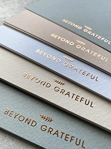 RUN2PRINT (36 Pack) Beyond Grateful Thank You Cards With Envelopes & Gift of 36 Foiled Stickers - Elegant Dusty Blue Emboss Rose Gold Foil Pressed Blank Notes Wedding All Occasion Cards (Dusty Blue)