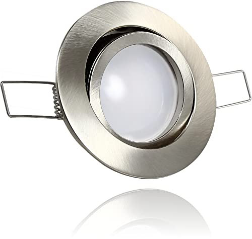 LEDFULL® Premium LED Einbaustrahler Flach 230V Dimmbar Modul 5W Spot Warmweiß/Edelstahl gebürstet Deckenstrahler schwenkbar / GU10 MR16 Strahler Ersatz