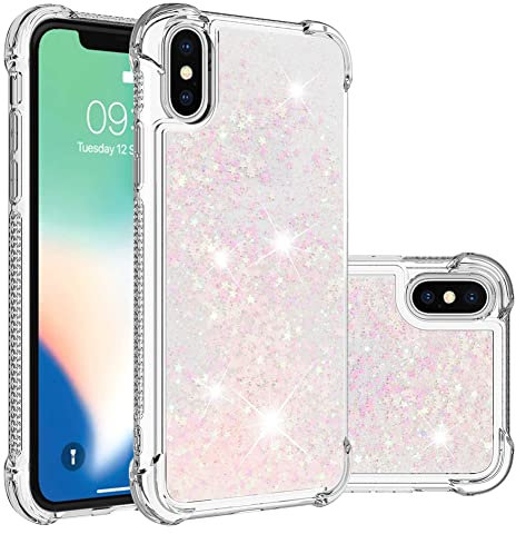 IMEIKONST Glitzer Hülle Kompatibel mit iPhone XS Max, Handyhülle Flüssig Mädchen Treibsand Schuzhülle Glitzer klar Stoßfest TPU Bumper Silikon Case für iPhone XS Max. Star Pink YBW