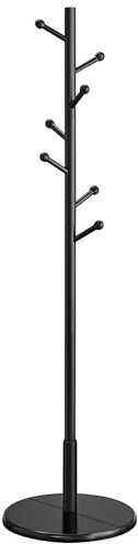 VASAGLE Garderobenständer, Kleiderständer Massivholz, Jackenständer Baumform, 7 Haken für Jacken, Hüte, für Flur, Haken und Haltestange aus Kautschukholz, tintenschwarz RCR007P33