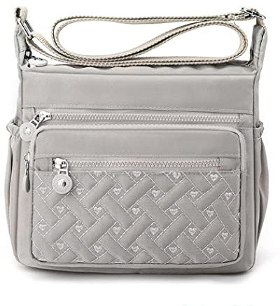 Milky Way Damen Mittelgroß Umhängetasche mit Mehreren Taschen, Wasserdichte Nylon Handytasche zum Umhängen Crossbody Bag für Reisen, Wanderungen und den Alltag (hellgrau)