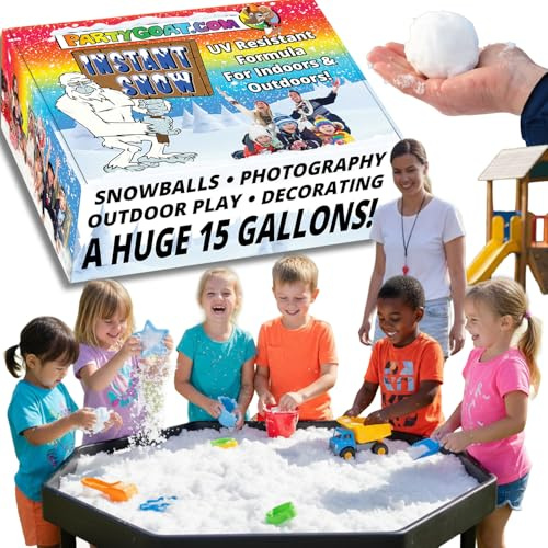PARTY GOAT Bulk Fake Snow Powder for Outdoor & Indoor use. 39oz Makes 15 Gallons of Instant Snow for Sensory Play. Make Artificial Snowballs. Just Add Water. Magic Fun for Kids