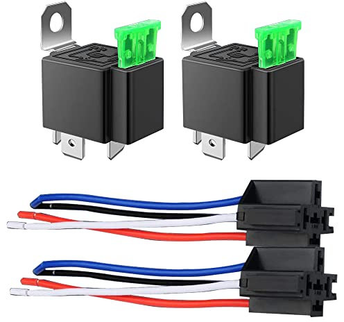 GUUZI 2 Pack 30A Relè Fusibile Kit Presa Camion Auto-30A ATO/ATC Set Cablaggio Interruttore-12V DC 4-Pin SPST Automotive 14 AWG Cavi