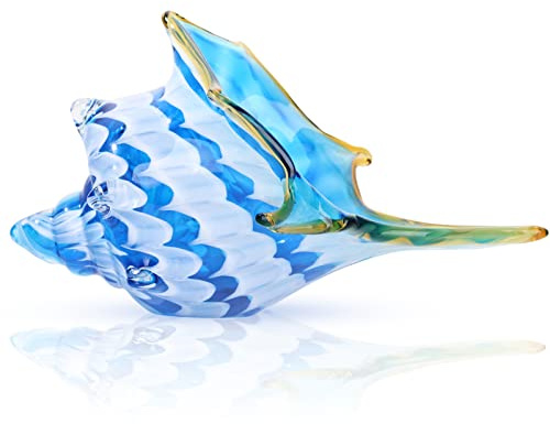 DOVDOV Hand Blown Glass Shell Decoration, Modern Art Glass Conch Statue, Blue and White Home Decorative Shells for Home Living Room, Coffee Table, TV Stand, entryway Entrance, Mantelpiece Decoration