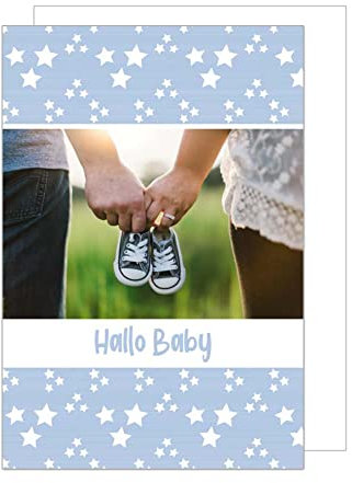 Edition Seidel Premium Glückwunschkarte zur Geburt mit Umschlag. Karte Ereigniskarte Grusskarte Hallo Baby Hände Babyschuhe blau Ereignis Mädchen Junge (E252 SW023)