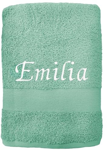 KDO MAGIC - Handtuch personalisiert - Bestickte Serviette mit einem Namen - 100% Baumwolle - Geschenkidee zum Geburtstag, Muttertag, Weihnachten (70 x 130 cm, Wassergrün)