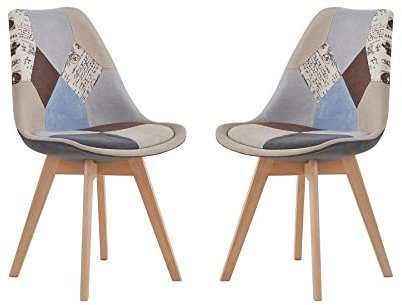 EGOONM 2er Set Skandinavischen Esszimmerstühlen, Gepolstert, Retro-Stühle, für Küche/Bürostuhl mit Beinen aus Massivem Buchenholz (Hellgrau)