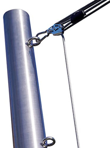 Pina DESIGN seit 1979 - Sonnensegel Stange aus V2A Edelstahl mit 3-Punkt Höhenverstellung inkl. Zubehör - 4-Fach Flaschenzug-Set zur Segel Befestigung | für sehr große Segel (3,5m, Mit Bodenhülse)