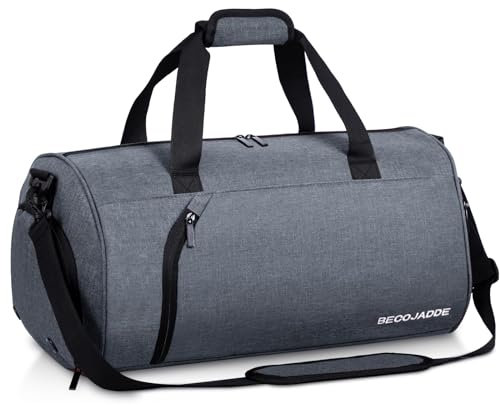 BECOJADDE Sporttaschen für Damen und Herren, 35L Reisetasche Duffel Bag Übernachtungstasche mit Schuhfach & Nassfach, wasserdichte Handgepäcktasche für Sport, Fitnessstudio, Schwimmen, Grau