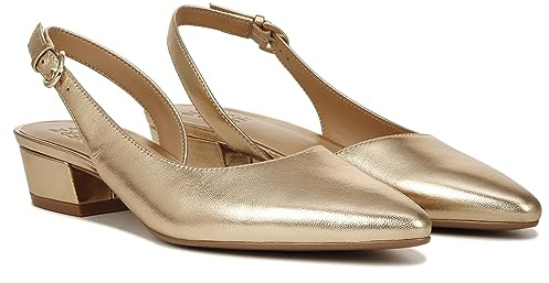 Naturalizer Women’s Banks Slingback Pumps | Dark Gold Metallic Leather | Pointed Toe Low Block Heel Shoes | Comfortable Court Shoes in Wide Fit | UK 8