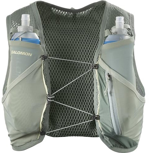 Salomon Active Skin 4 Gilet d'hydratation Trail Running Randonnée Vélo Unisexe avec flasques d'hydratation incluses, Facilité d’hydratation, Fit précis, Rangement optimisé, Vert, M