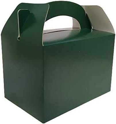 4 Square Coloured Design Children/Kids Party Boxes Carry Meal/Food Fun Picnic Birthday Wedding Favour/Baby Shower Party Box Loot Bag Gift Boxes All Occasions (Forest Green, 25 Boxes)