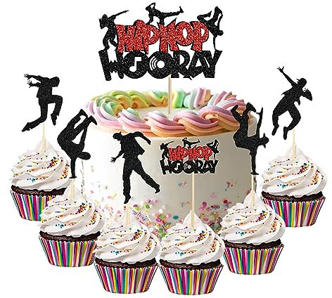 Silars Tortendeko Hip Hop, 7 Stücke Hip Hop Kuchen Deko Cake Topper Hip Hop, Rock Musik Thema Hip Hop Deko für Geburtstagskuchen Dekorationen