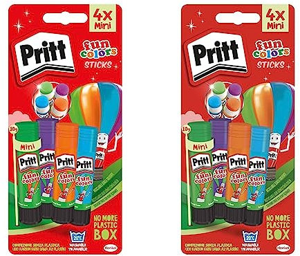 Pritt Rainbow Coloured Glue Sticks, Safe & Child-Friendly Craft Glue for Arts & Crafts Activities, Strong-Hold adhesive for School Supplies, 4x10 g Pritt Stick,red, blue, green and yellow (Pack of 2)