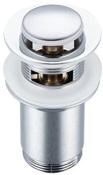 BALNEO Bouchon Évier Universel Click Cone Pop-Up Chromé, Laiton, Antirouille, 4 Joints, Joint, Bonde, 62mm X G1 1/4, avec Trop-Plein, Click E