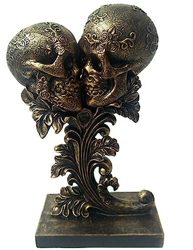 UMMEI Skulptur Totenkopf Paar Deko,Gothic Ehering Retro Deko,Schädel Skulptur Schwarz Skelett Modern Hand Schmuck Wanddeko,Gold,9in