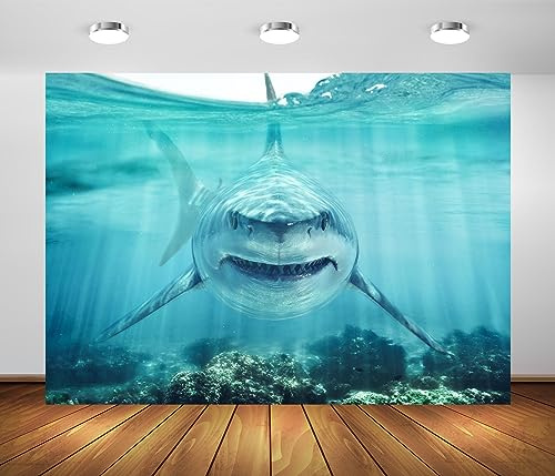 BELECO 1.5x1m Stoff Hai Unter dem Meer Hintergrund Unterwasserwelt Ozean Aquarium Hintergrund Hai Thema Party Deko Banner Geburtstag Fotoshooting Requisiten