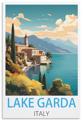 KmoNo Poster, Motiv: Gardasee, Italien, Vintage-Reiseposter, 20 x 30 cm, Poster, Dekoration, Gemälde, Leinwand, Wandkunst, Wohnzimmer, Schlafzimmer