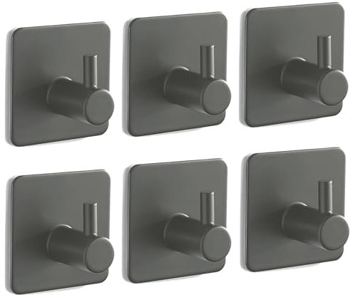 Ruimooto Toallero sin taladrar, juego de 6 ganchos grises autoadhesivos, ganchos para toallas de baño y cocina, gris