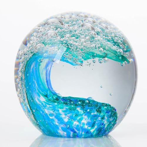 Qianwei Figuritas de cristal soplado a mano con olas del océano