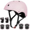 XJD Fahrradhelm Kinder Schoner Set(7er) Kinder Helm mit Knie- & Ellenbogen- & Handgelenkschützer Verstellbarer Schutz Jugend Skaterhelm für 3-13 Jahre Alt (Rosa Lila, S: 51-54 cm)