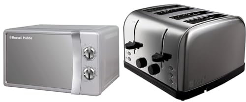 Russell Hobbs RHMM701S 17 Litre 700 W Silver Solo Manual Microwave with 5 Power Levels, Ringer & 4 Slice Toaster (High lift feature, 7 Browning levels, Frozen/Cancel/Reheat function