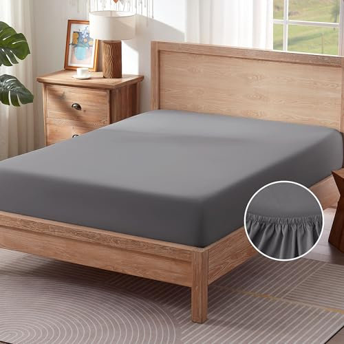 Sonive Spannbettlaken Weiches und atmungsaktives Betttuch,30 cm Tiefe Tasche,hautsympathisch,Maschinenwaschbar,für Jugendliche, Dunkelgrau, 140x200cm