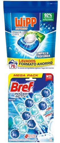 Wipp Express Power Caps Detergente en Cápsulas 76 Dosis, Bref Poder Activo Triplo Oceano, 3 x 50 g