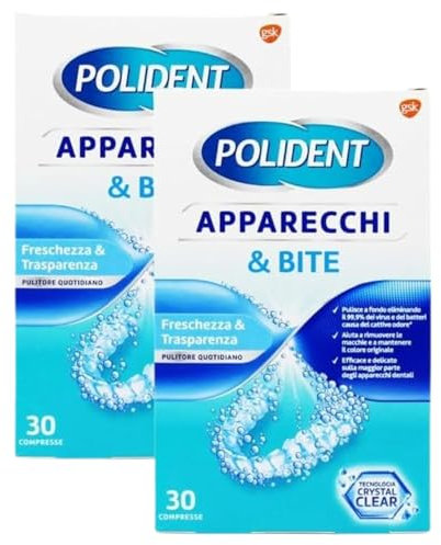 Pulitore Quotidiano APPARECCHI & BITE, Freschezza e Trasparenza. Con Tecnologia Crystal Clear, Confezione Da 30 Compresse (2 Confezioni)