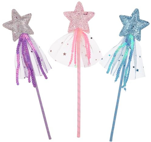 Abeillo Lot de 3 baguettes magiques en forme d'étoile - Pour enfants - Pour Noël, Halloween, fête d'anniversaire - Décoration pour filles