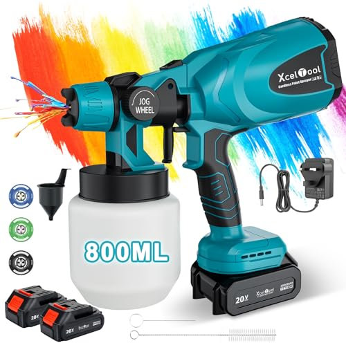 Funnyway Cordless Paint Sprayer, 3 Spray Patterns Easy Spray Cordless Paint Sprayer with 2x2.0Ah Batteries, 800ml Cordless Spray Paint Gun for Fence, Walls, Ceilings, Home Painting