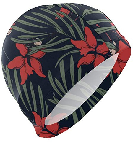 Badekappe, Hawaiianisches tropisches Floß, Blumenmuster, Lycra, 3D, ergonomisches Design, Badekappe