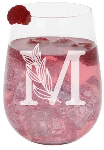 M Personalised Monogram Initial Etched Stemless Gin Glass - Engraved Name Gift for Her or Him - 590ml