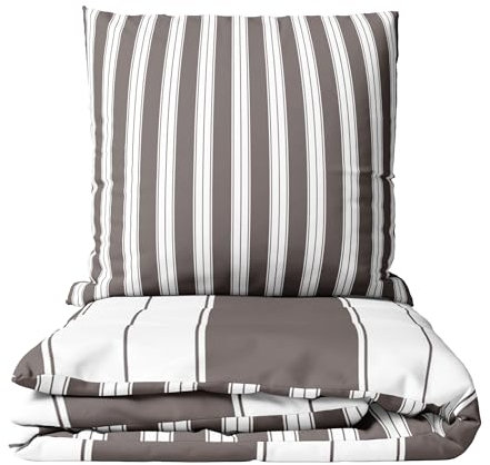 Leonado Vicenti 4tlg. Bettwäsche Set braun Taupe 135x200 cm Bezug 80x80 cm Kissenbezug gestreift Baumwolle mit verdecktem Reißverschluss Wendebettwäsche