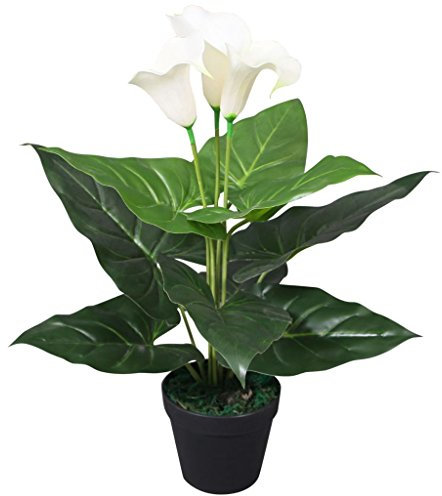 Homgoday Planta Cala Lilly Artificial con macetero 45 cm Blanca Plantas Artificiales Decorativas Planta Artificial Realista Ideal para Decoración