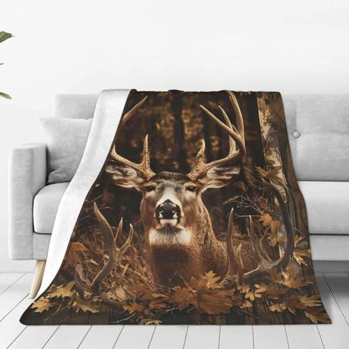 Country Deer Decke, Hirsch, Elch, Dekor, Überwurf, Decke, Geschenke für Mädchen, Jungen, Hirsch, Winter, Couch, Bettwäsche, super warm, weich, Plüsch, leicht, Fleece-Flanelldecke für Kinder,