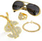 4 Stück Zuhälter Kostüm Zubehör,70 80 90er Jahre Outfit Herren Scheich Kostüm Zubehör HipHop Mit Dollar Halskette Gangster Gang Sonnenbrille Armbänder Ring,Für Rapper Kostüm Kinder Karneval Cosplay